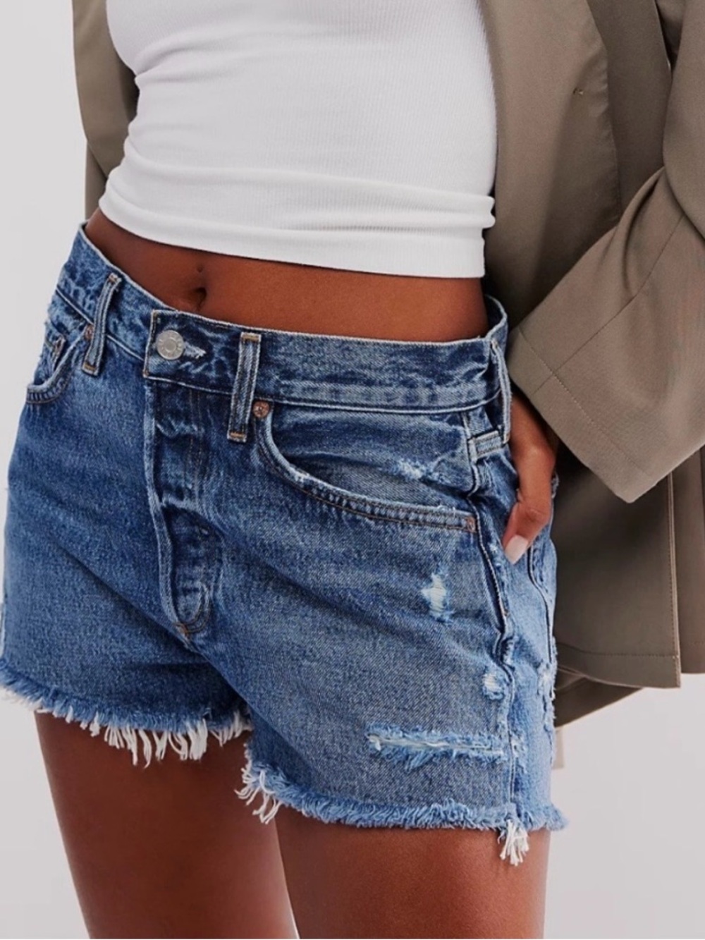 Agolde Blue Distressed High-Rise Jean Parker Shorts